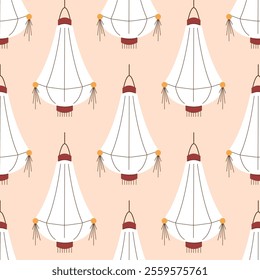 Elegant seamless pattern with traditional white Chinese lantern on soft peach background in flat style. Perfect for textile, wallpaper, stationery, gift wrap and festive design.