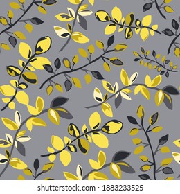 Elegant seamless pattern with tree branch leaves, design elements. Floral  pattern for invitations, cards, print, gift wrap, manufacturing, textile, fabric, wallpapers. 2021 color trends