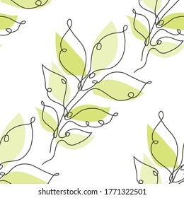 Elegant seamless pattern with tree branches with leaves, design elements. Floral  pattern for invitations, cards, print, gift wrap, manufacturing, textile, fabric, wallpapers.Continuous line art style