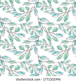 Elegant seamless pattern with tree branches with leaves, design elements. Floral  pattern for invitations, cards, print, gift wrap, manufacturing, textile, fabric, wallpapers.Continuous line art style