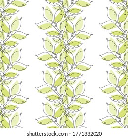 Elegant seamless pattern with tree branches with leaves, design elements. Floral  pattern for invitations, cards, print, gift wrap, manufacturing, textile, fabric, wallpapers.Continuous line art style