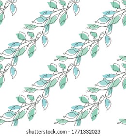 Elegant seamless pattern with tree branches with leaves, design elements. Floral  pattern for invitations, cards, print, gift wrap, manufacturing, textile, fabric, wallpapers.Continuous line art style