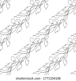 Elegant seamless pattern with tree branches with leaves, design elements. Floral  pattern for invitations, cards, print, gift wrap, manufacturing, textile, fabric, wallpapers.Continuous line art style