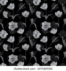 Elegant seamless pattern with tulip flowers, design elements. Floral  pattern for invitations, cards, print, gift wrap, manufacturing, textile, fabric, wallpapers