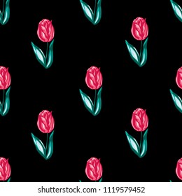 Elegant seamless pattern with tulip flowers, design elements. Floral  pattern for invitations, cards, print, gift wrap, manufacturing, textile, fabric, wallpapers