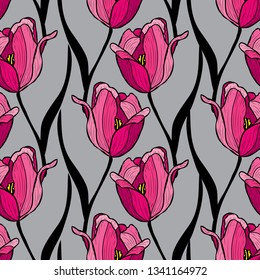 Elegant seamless pattern with tulip flowers, design elements. Floral  pattern for invitations, cards, print, gift wrap, manufacturing, textile, fabric, wallpapers