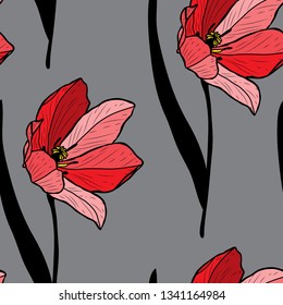 Elegant seamless pattern with tulip flowers, design elements. Floral  pattern for invitations, cards, print, gift wrap, manufacturing, textile, fabric, wallpapers