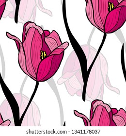 Elegant seamless pattern with tulip flowers, design elements. Floral  pattern for invitations, cards, print, gift wrap, manufacturing, textile, fabric, wallpapers