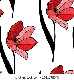 Elegant seamless pattern with tulip flowers, design elements. Floral  pattern for invitations, cards, print, gift wrap, manufacturing, textile, fabric, wallpapers