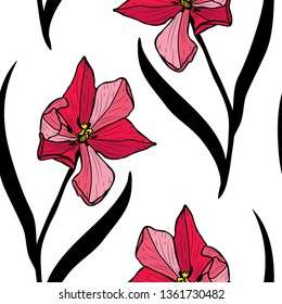 Elegant seamless pattern with tulip flowers, design elements. Floral  pattern for invitations, cards, print, gift wrap, manufacturing, textile, fabric, wallpapers