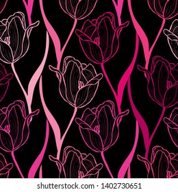 Elegant seamless pattern with tulip flowers, design elements. Floral  pattern for invitations, cards, print, gift wrap, manufacturing, textile, fabric, wallpapers