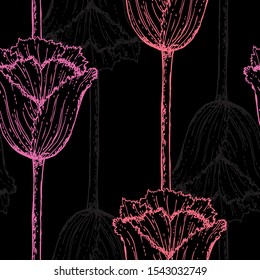 Elegant seamless pattern with tulip flowers, design elements. Floral  pattern for invitations, cards, print, gift wrap, manufacturing, textile, fabric, wallpapers