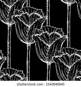 Elegant seamless pattern with tulip flowers, design elements. Floral  pattern for invitations, cards, print, gift wrap, manufacturing, textile, fabric, wallpapers