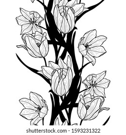 Elegant seamless pattern with tulip flowers, design elements. Floral  pattern for invitations, cards, print, gift wrap, manufacturing, textile, fabric, wallpapers