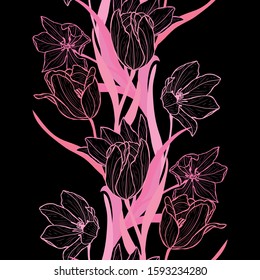 Elegant seamless pattern with tulip flowers, design elements. Floral  pattern for invitations, cards, print, gift wrap, manufacturing, textile, fabric, wallpapers