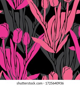 Elegant seamless pattern with tulip flowers, design elements. Floral  pattern for invitations, cards, print, gift wrap, manufacturing, textile, fabric, wallpapers