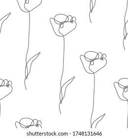 Elegant seamless pattern with tulip flowers, design elements. Floral  pattern for invitations, cards, print, gift wrap, manufacturing, textile, fabric, wallpapers. Continuous line art style