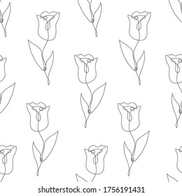 Elegant seamless pattern with tulip flowers, design elements. Floral  pattern for invitations, cards, print, gift wrap, manufacturing, textile, fabric, wallpapers. Continuous line art style