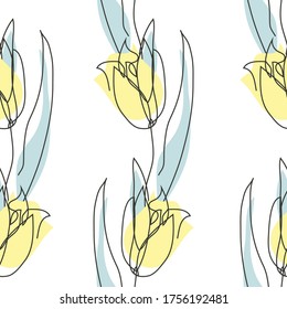 Elegant seamless pattern with tulip flowers, design elements. Floral  pattern for invitations, cards, print, gift wrap, manufacturing, textile, fabric, wallpapers. Continuous line art style