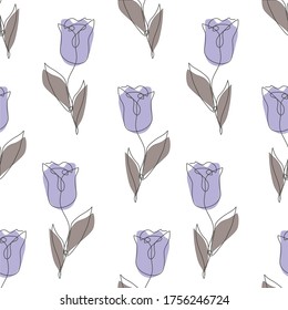 Elegant seamless pattern with tulip flowers, design elements. Floral  pattern for invitations, cards, print, gift wrap, manufacturing, textile, fabric, wallpapers. Continuous line art style