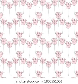 Elegant seamless pattern with tulip flowers, design elements. Floral  pattern for invitations, cards, print, gift wrap, manufacturing, textile, fabric, wallpapers. Continuous line art style