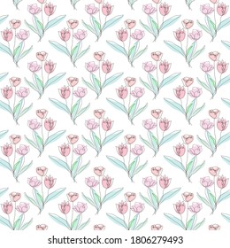 Elegant seamless pattern with tulip flowers, design elements. Floral  pattern for invitations, cards, print, gift wrap, manufacturing, textile, fabric, wallpapers. Continuous line art style
