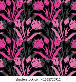 Elegante y sin fisuras con flores de tulipán, elementos de diseño. Patrón floral para invitaciones, tarjetas, impresiones, envolturas de regalo, manufactura, textiles, tejidos, papeles pintados