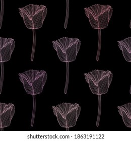 Elegant seamless pattern with tulip flowers, design elements. Floral  pattern for invitations, cards, print, gift wrap, manufacturing, textile, fabric, wallpapers