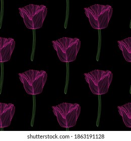 Elegante y sin fisuras con flores de tulipán, elementos de diseño. Patrón floral para invitaciones, tarjetas, impresiones, envolturas de regalo, manufactura, textiles, tejidos, papeles pintados