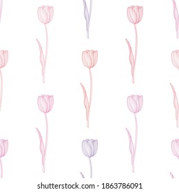Elegant seamless pattern with tulip flowers, design elements. Floral  pattern for invitations, cards, print, gift wrap, manufacturing, textile, fabric, wallpapers