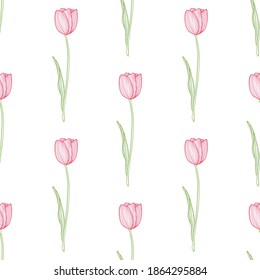 Elegant seamless pattern with tulip flowers, design elements. Floral  pattern for invitations, cards, print, gift wrap, manufacturing, textile, fabric, wallpapers