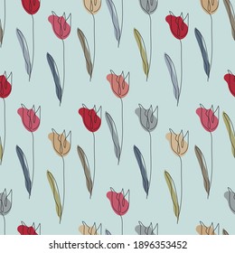 Elegante y sin fisuras con flores de tulipán, elementos de diseño. Patrón floral para invitaciones, tarjetas, impresiones, envoltura de regalo, manufactura, textiles, tela, papel pintado. Estilo de arte de línea continuo