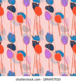 Elegante y sin fisuras con flores de tulipán, elementos de diseño. Patrón floral para invitaciones, tarjetas, impresiones, envolturas de regalo, manufactura, textiles, tejidos, papeles pintados