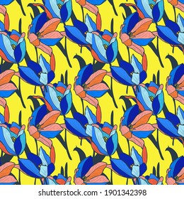 Elegant seamless pattern with tulip flowers, design elements. Floral  pattern for invitations, cards, print, gift wrap, manufacturing, textile, fabric, wallpapers