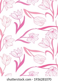 Elegant seamless pattern with tulip flowers, design elements. Floral  pattern for invitations, cards, print, gift wrap, manufacturing, textile, fabric, wallpapers
