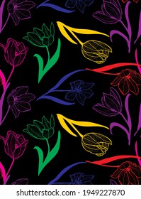 Elegant seamless pattern with tulip flowers, design elements. Floral  pattern for invitations, cards, print, gift wrap, manufacturing, textile, fabric, wallpapers