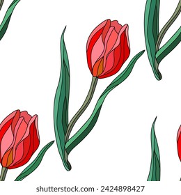 Elegant seamless pattern with tulip flowers, design elements. Floral  pattern for invitations, cards, print, gift wrap, manufacturing, textile, fabric, wallpapers