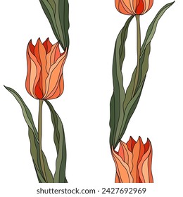 Elegant seamless pattern with tulip flowers, design elements. Floral  pattern for invitations, cards, print, gift wrap, manufacturing, textile, fabric, wallpapers