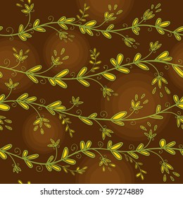 Elegant seamless pattern of twigs and leaves. Decorative illustration for fabric