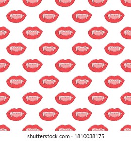 Elegante patrón impecable con labios de vampiros, elementos de diseño. Patrón de labios para invitaciones, tarjetas, impresión, envoltura de regalo, manufactura, textiles, tela, papel pintado. Estilo de arte de línea continuo