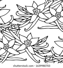 Elegant seamless pattern with vanilla spices, design elements. Vanilla pattern for invitations, cards, print, gift wrap, manufacturing, textile, fabric, wallpapers. Food, kitchen, vegetarian theme