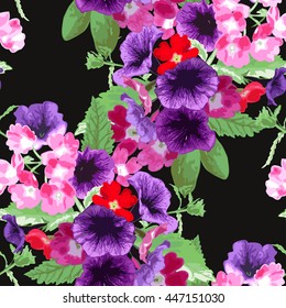 Elegant seamless pattern with verbena and petunia flowers in watercolor style, design elements. Floral pattern for wedding invitations, greeting cards, scrapbooking, print, gift wrap, manufacturing