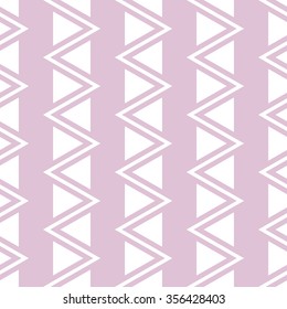 Elegant seamless pattern of vertical zigzag and triangles. Beautiful stylish zig zag print in white and pink colors. Vector illustration for various creative projects