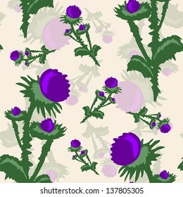 elegant seamless pattern with violet thistle flowers for your design