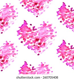 Elegant seamless pattern with watercolor painted pink hearts, design elements. Can be used for wedding invitations, greeting cards, scrapbooking, print, gift wrap, manufacturing. Valentines theme