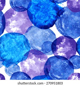 Elegant seamless pattern with watercolor painted blue circles, design elements. Abstract pattern for invitations, greeting cards, scrapbooking, print, gift wrap, manufacturing