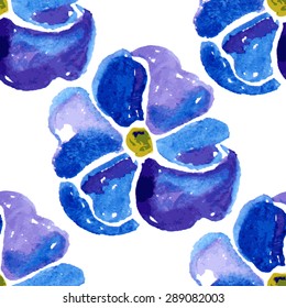 Elegant seamless pattern with watercolor painted blue flowers, design elements. Floral pattern for wedding invitations, greeting cards, scrapbooking, print, gift wrap, manufacturing