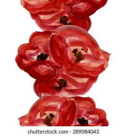 Elegant seamless pattern with watercolor painted red poppy flowers, design elements. Floral pattern for wedding invitations, greeting cards, scrapbooking, print, gift wrap, manufacturing