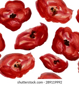 Elegant seamless pattern with watercolor painted red poppy flowers, design elements. Floral pattern for wedding invitations, greeting cards, scrapbooking, print, gift wrap, manufacturing