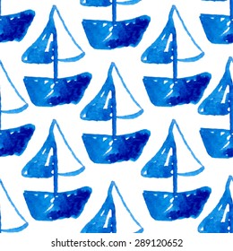 Elegant seamless pattern with watercolor painted boats, design elements. Can be used for summer, vacation, invitations, greeting cards, scrapbooking, print, gift wrap, manufacturing